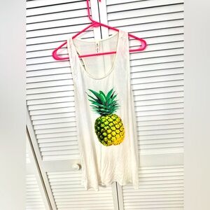 White Tank Top with Pineapple Print Size L